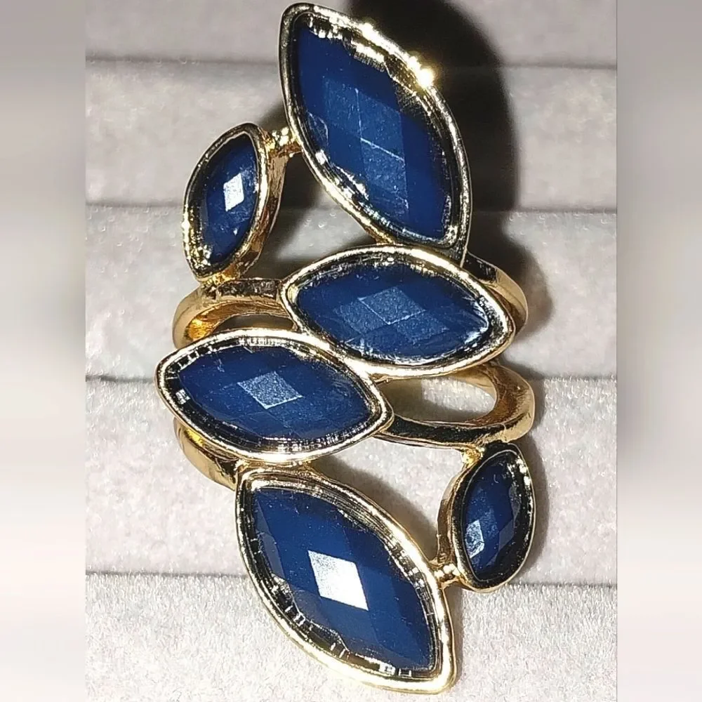 Navy Geometric Personality Versatile Leaf Single Ring Female